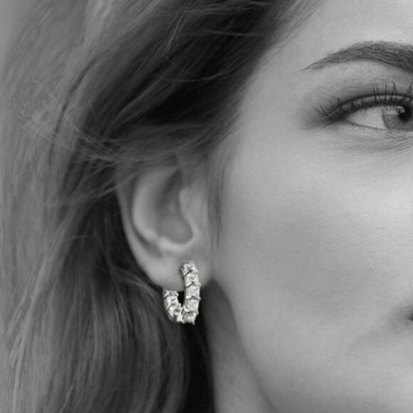 Baguette Diamond Inside Out 14K (or 18k upon request) Yellow Gold Hoop Earrings - Picture 7 of 7